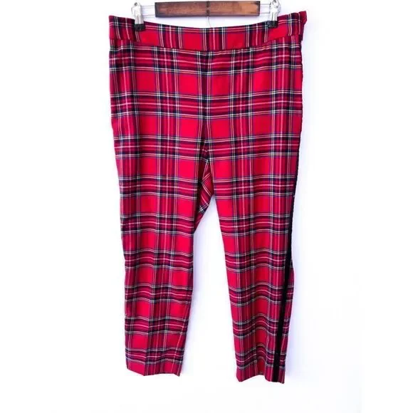 NWT Talbots Red Mountain Plaid Black Velvet Stripe Slim Ankle Pant Size 12P